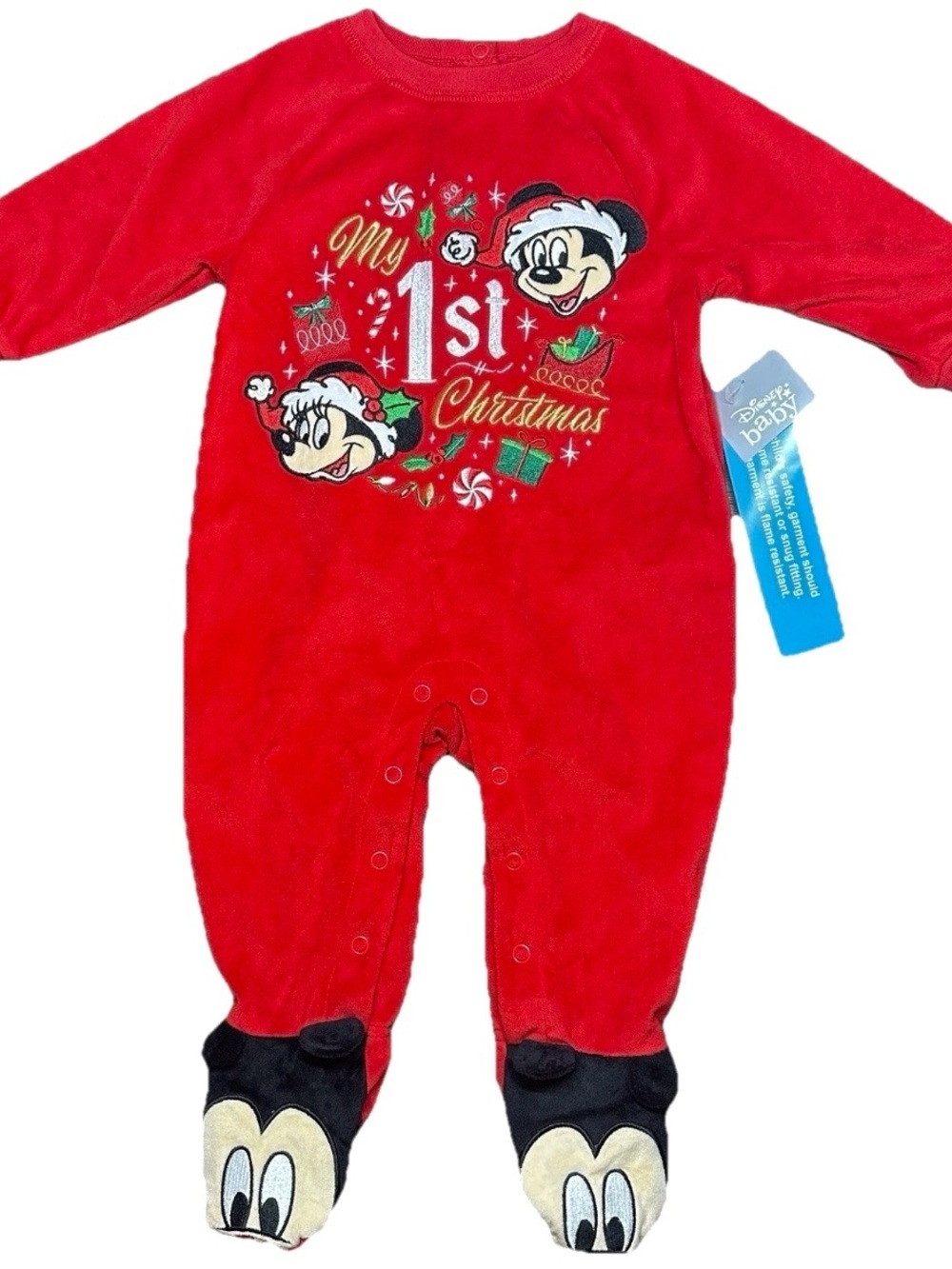 Disney Baby Red 'My 1st Christmas' Mickey & Minnie Footed Holiday Cozy One-Piece